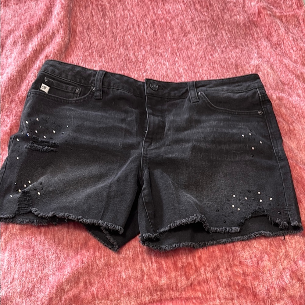 7 For All Mankind Black Distressed Jean Shorts